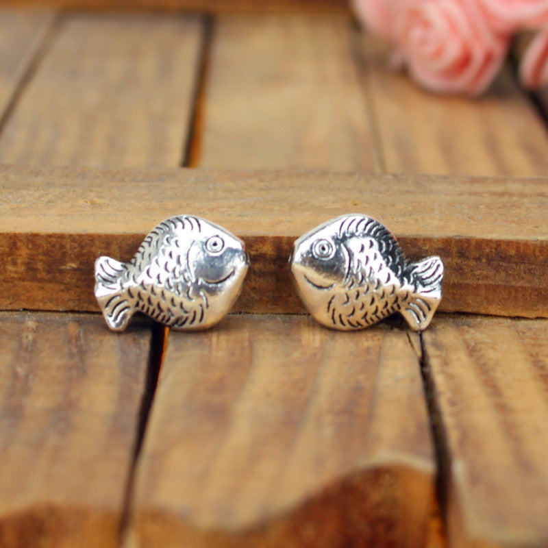 Double-Sided Alloy Fish Large Hole Bead 17x13mm