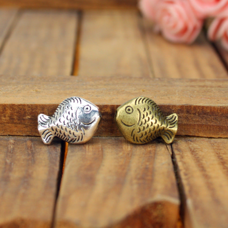 Double-Sided Alloy Fish Large Hole Bead 17x13mm