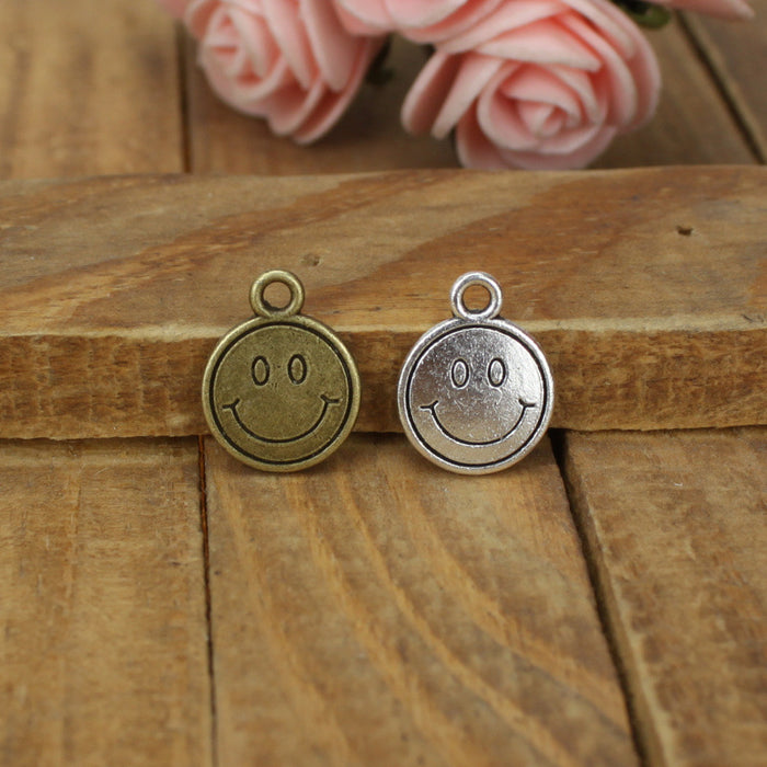 Smiley Face Disc Metal Charm Pendant in 3 Finishes for Jewelry Making