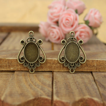 Ornate Teardrop Bezel Connector Metal Jewelry Making Component In 5 Finishes