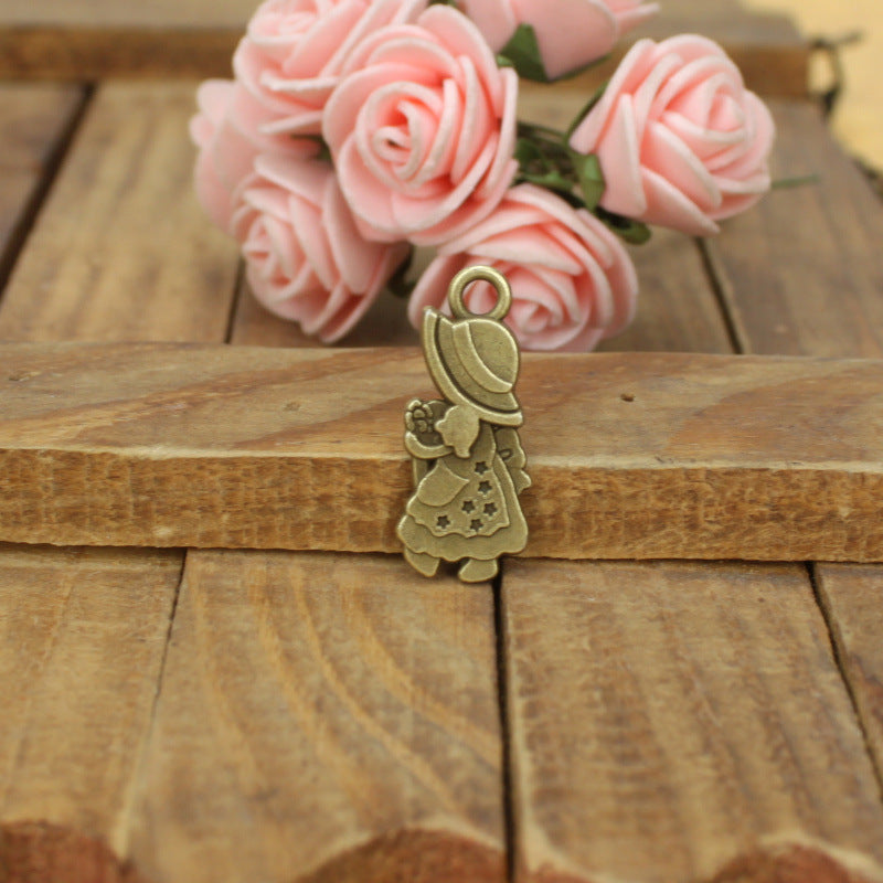 Double-Sided Alloy Girl Charm Pendant 28x12mm
