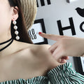 Gold and Silver Four Pearl Look Bead Long Stud Earrings view 4