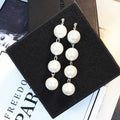 Gold and Silver Four Pearl Look Bead Long Stud Earrings view 2
