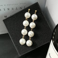 Gold and Silver Four Pearl Look Bead Long Stud Earrings view 3