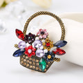Red Gold Tone Flower Basket Crystal Metal Brooch Pin view 2