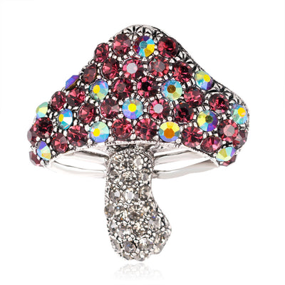 Front product view of the mushroom brooch pin in red and silver