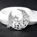 Blue Silver Tone Moon Crystal Two Designs Metal Brooch Pin view 5