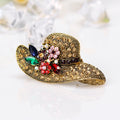Red Gold Tone Sun Crystal Metal Brooch Pin for Jackets and Lapels view 2