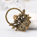 Red Gold Tone Flower Basket Crystal Metal Brooch Pin view 5