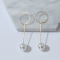 Gold and Silver Round Hoop Bar Pearl Look Dangle Earrings view 6