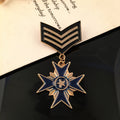 Black Chevron Ribbon Eight Point Star Medal Brooch Pin view 3