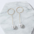 Gold and Silver Round Hoop Bar Pearl Look Dangle Earrings view 4