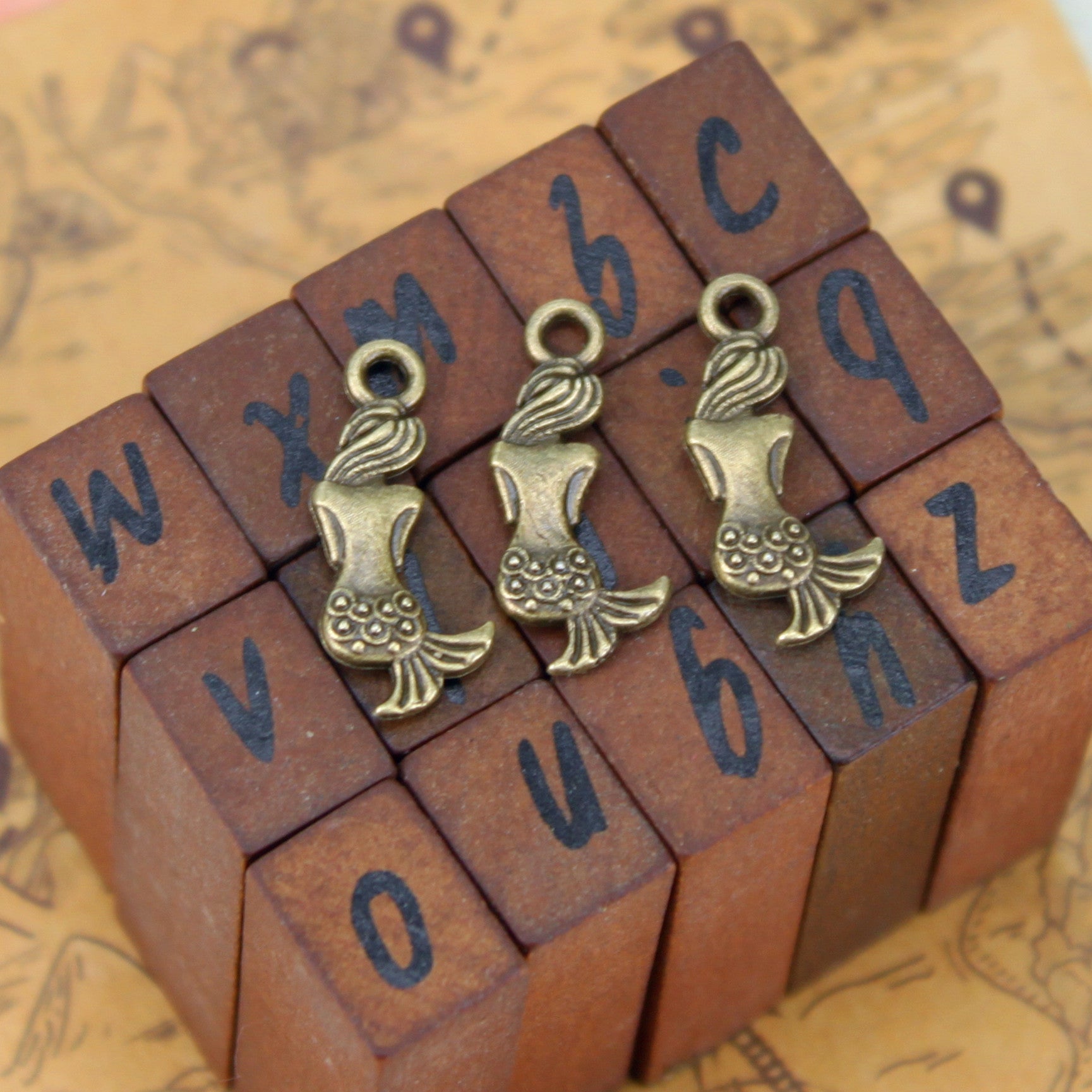 20x9mm Vintage Alloy Mermaid Wishing Bottle Charm Pendant