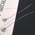 Silver White Clear Look Ball Long Threader Earrings view 6