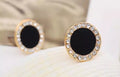 Black Center Clear Look Border Round Stud Earrings view 6