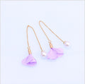 Fabric Flower Pearl Look Long Threader Earrings in Six Colors view 8