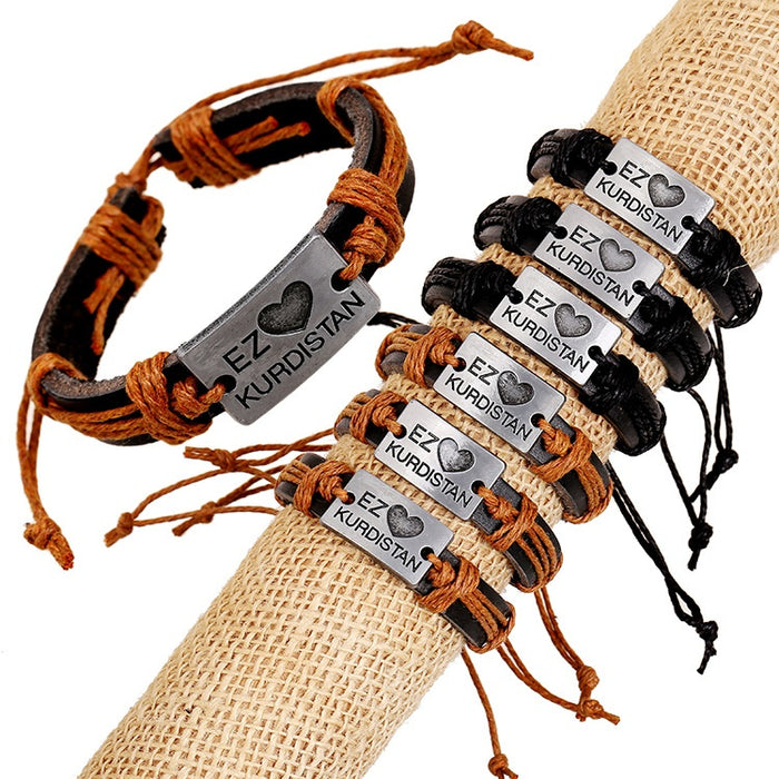 Handmade Braided Genuine Leather Bracelet European American Punk Vintage Cowhide Wristband
