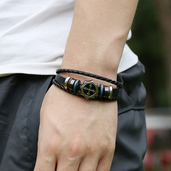 Korean Style Simple Braided Cross Cowhide Leather Bracelet Men's Leather Wristband