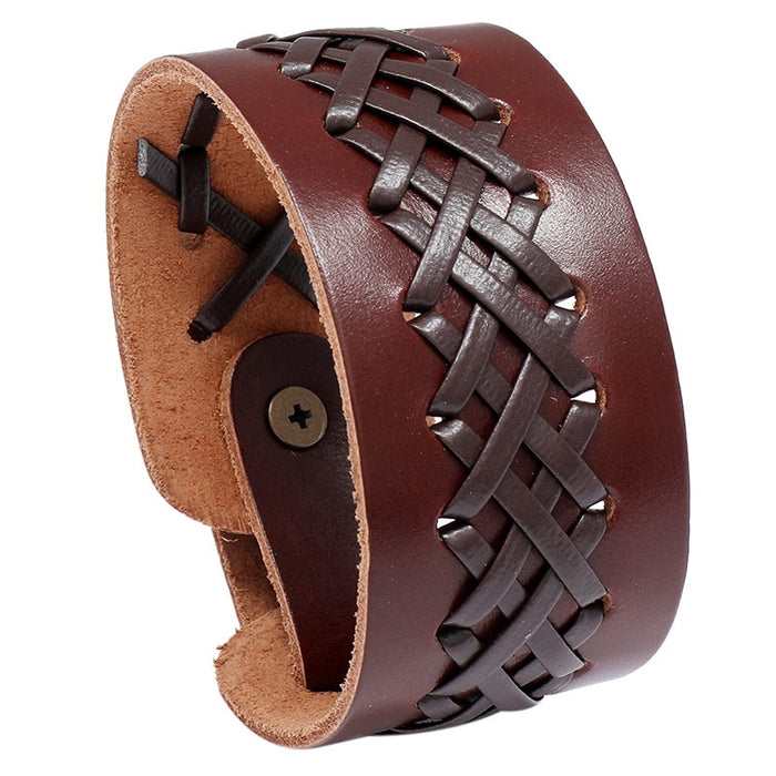 Handmade Braided Cowhide Leather Bracelet For Men Retro European American Fashion Wristband