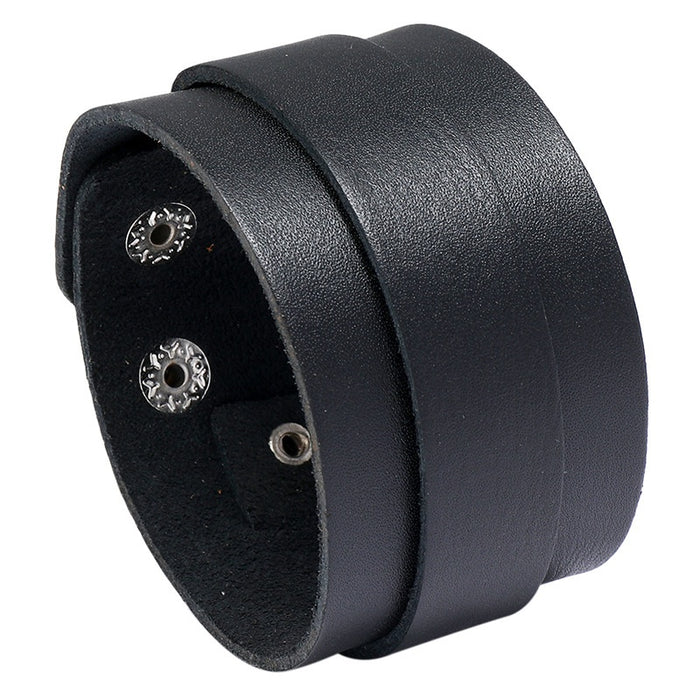 European American Wide Cowhide Leather Bracelet For Men Punk Hip Hop Streetwear Wristband