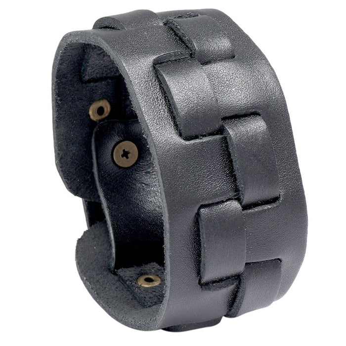 Men's Multi Layer Cowhide Leather Bracelet, Punk Hip Hop Rock Wide Wristband, Minimalist Accessory