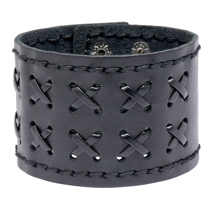European American Vintage Handmade Braided Cowhide Leather Wide Bracelet Bangle For Men