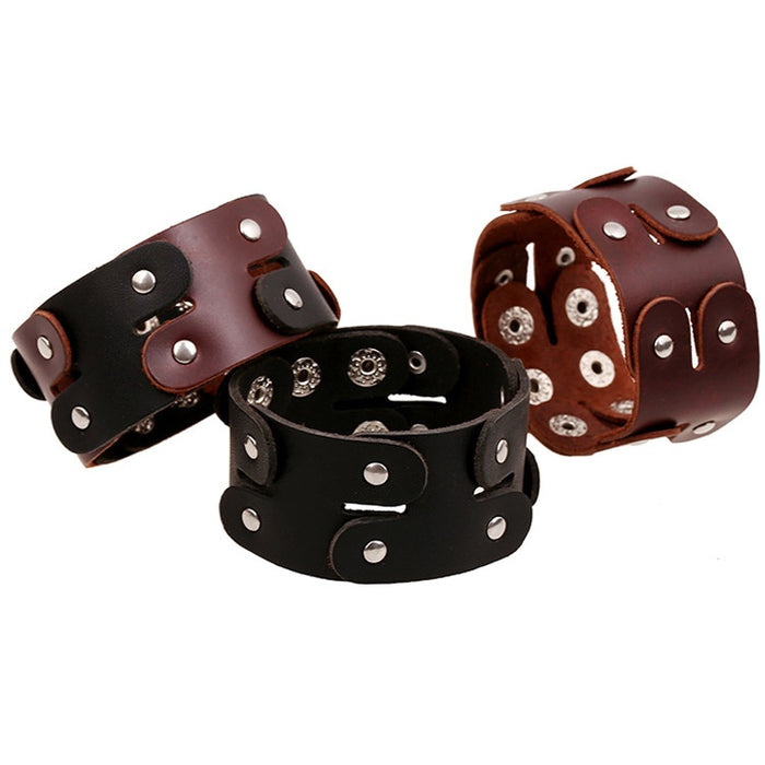 Vintage Genuine Leather Punk Bracelet, Cowhide Wristband, Low Cost Fashion Accessory