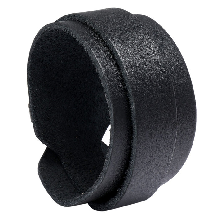 Men's Two Wrap Cowhide Leather Bracelet, Minimalist Biker Cycling Wristband, Trendy Accessory