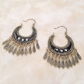 Silver Tone Crescent Fringe Statement Long Hook Earrings view 2