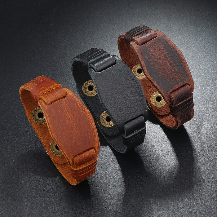 European Vintage Genuine Leather Braided Bracelet Punk Cowhide Men's Wristband Accessory