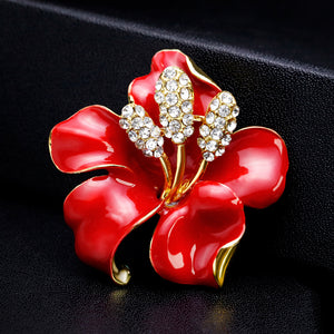 Alloy Enamel Flower Brooch with Crystal Stamens in Six Colors