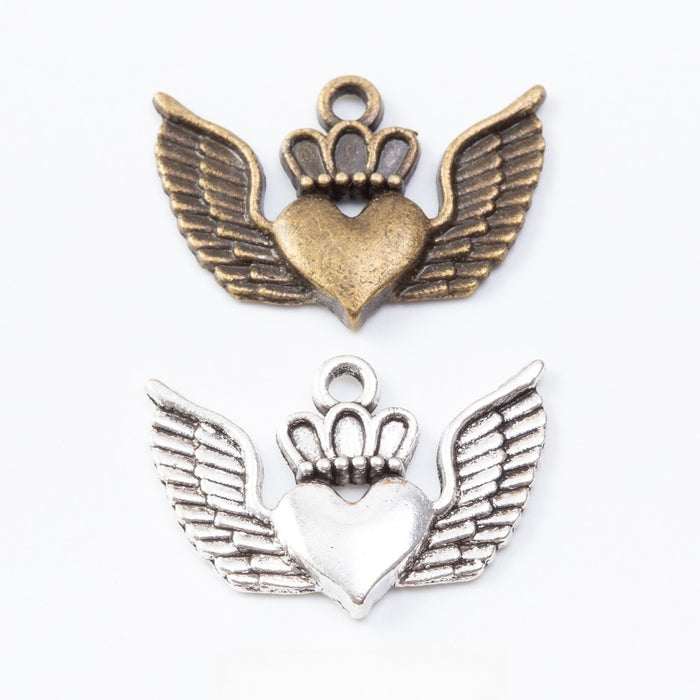 Zinc Alloy Winged Heart Charm Pendant No.171628 for DIY Necklace Bracelet Jewelry Making