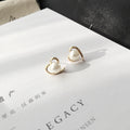 White Pearl Look Heart Outline Gold Tone Stud Earrings view 6