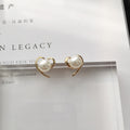White Pearl Look Heart Outline Gold Tone Stud Earrings view 3