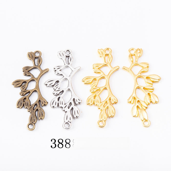 Zinc Alloy Double Leaf Charm Pendant for DIY Necklace Bracelet Jewelry Making