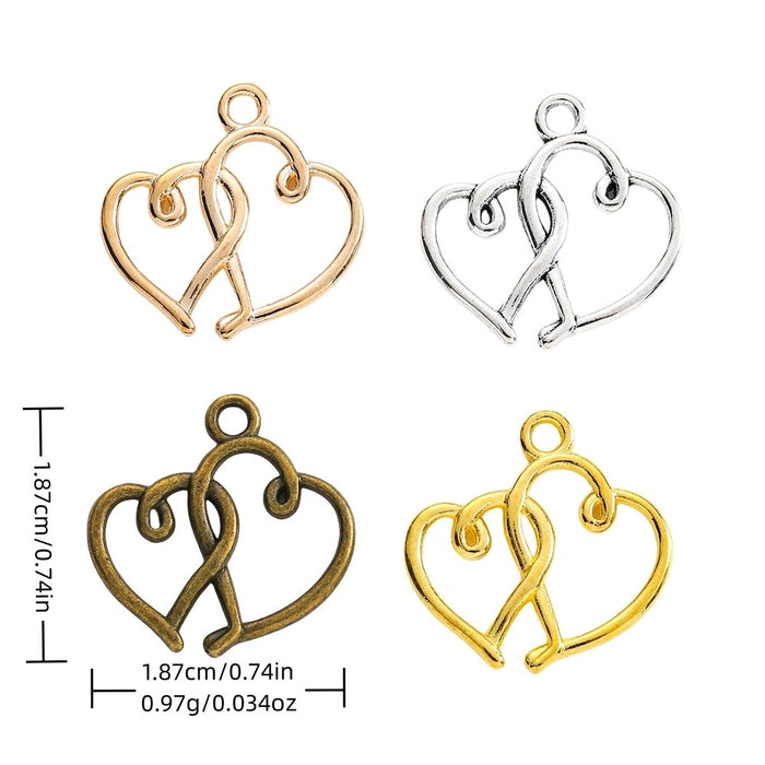 Zinc Alloy Double Heart Charm Pendant No.874105 for DIY Necklace Bracelet Jewelry Making