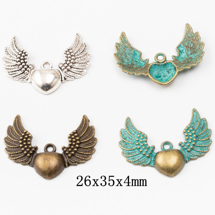 Zinc Alloy Winged Heart Charm Pendant No.892463 for DIY Necklace Bracelet Jewelry Making