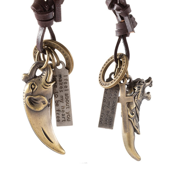 Hip Hop Long Cowhide Leather Sweater Necklace With Alloy Elephant Pendant