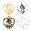 Zinc Alloy Heart Flower Charm Pendant for DIY Necklace Bracelet Jewelry Making view 1