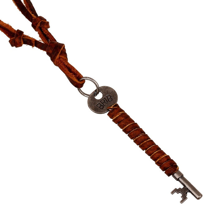 European New Long Key Pendant Vintage First Layer Cowhide Genuine Leather Necklace