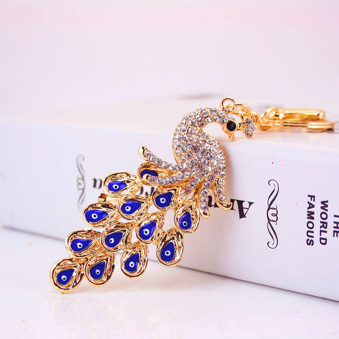 Rhinestone Evil Eye Peacock Keychain Zinc Alloy Car Key Bag Charm