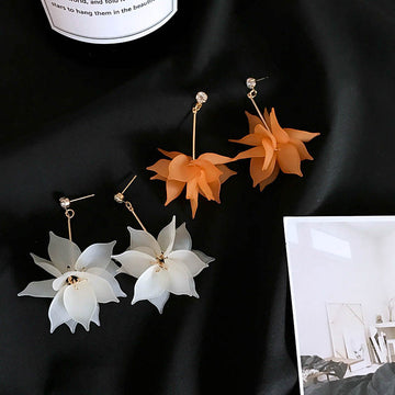Five Color Translucent Flower Long Dangle Earrings