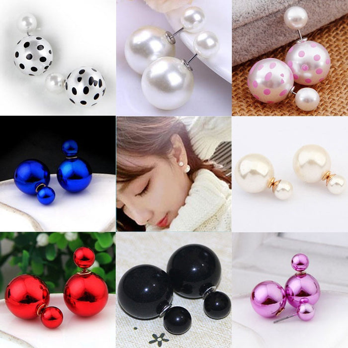Korean Style Double Sided Large Small Ball Pearl Stud Earrings, Versatile Fashion Jewelry