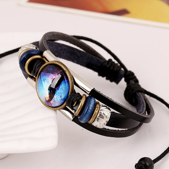 Punk Time Gemstone Bracelet Export Jewelry Braided Genuine Cowhide Leather Bracelet