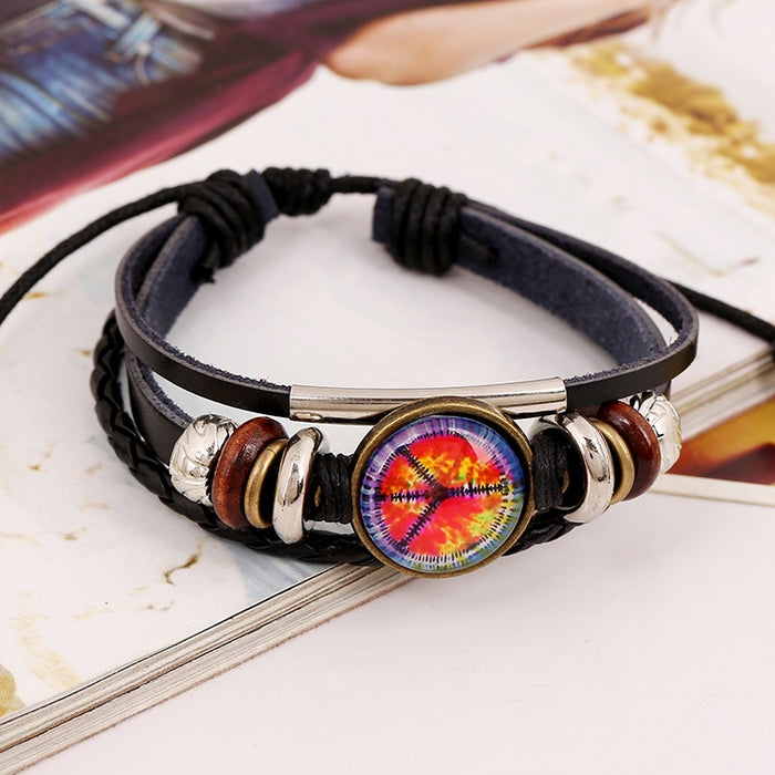 Korean Style Beaded Genuine Leather Bracelet Simple Braided Time Gemstone Cowhide Jewelry