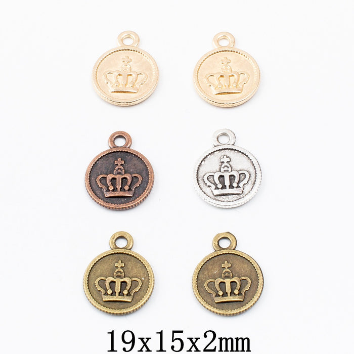 Zinc Alloy Crown Disc Charm Pendant for DIY Necklace Bracelet Jewelry Making