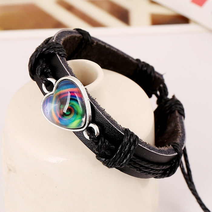 Punk Time Gemstone Bracelet Export Jewelry Braided Genuine Cowhide Leather Bracelet