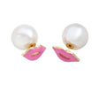 Korean Double Sided Pearl Lip Studs Alloy Enamel Red Lips Elegant Fashion Earrings view 5