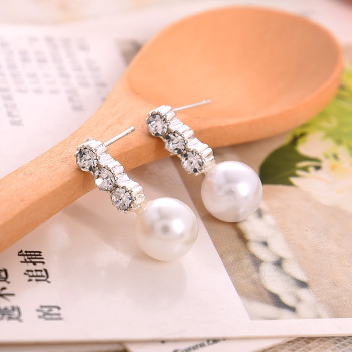 Elegant Korean Style Rhinestone Zircon Bar Faux Pearl Drop Stud Earrings For Women Fashion Jewelry Earrings