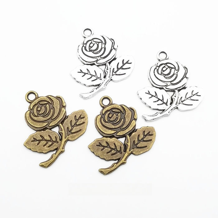 Zinc Alloy Rose Charm Pendant No.474760 for DIY Necklace Bracelet Jewelry Making